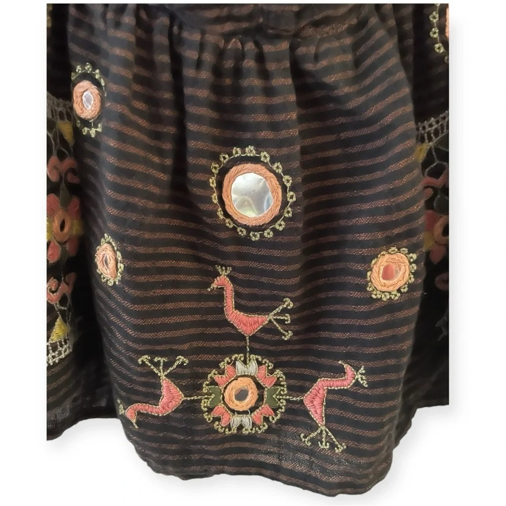 Free People Sweet Safari Stripe embroidered halter sweetheart brown size S boho